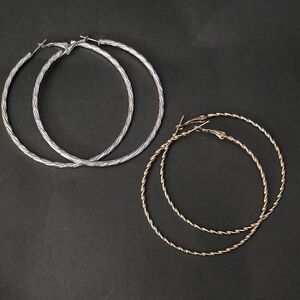 3/$20 Gold&Silver Tone Large 90s Hoop Earrings